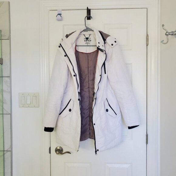 Point Zero White Winter Coat Medium | Cinch Waist Puffer Jacket with Hood - Picture 13 of 13